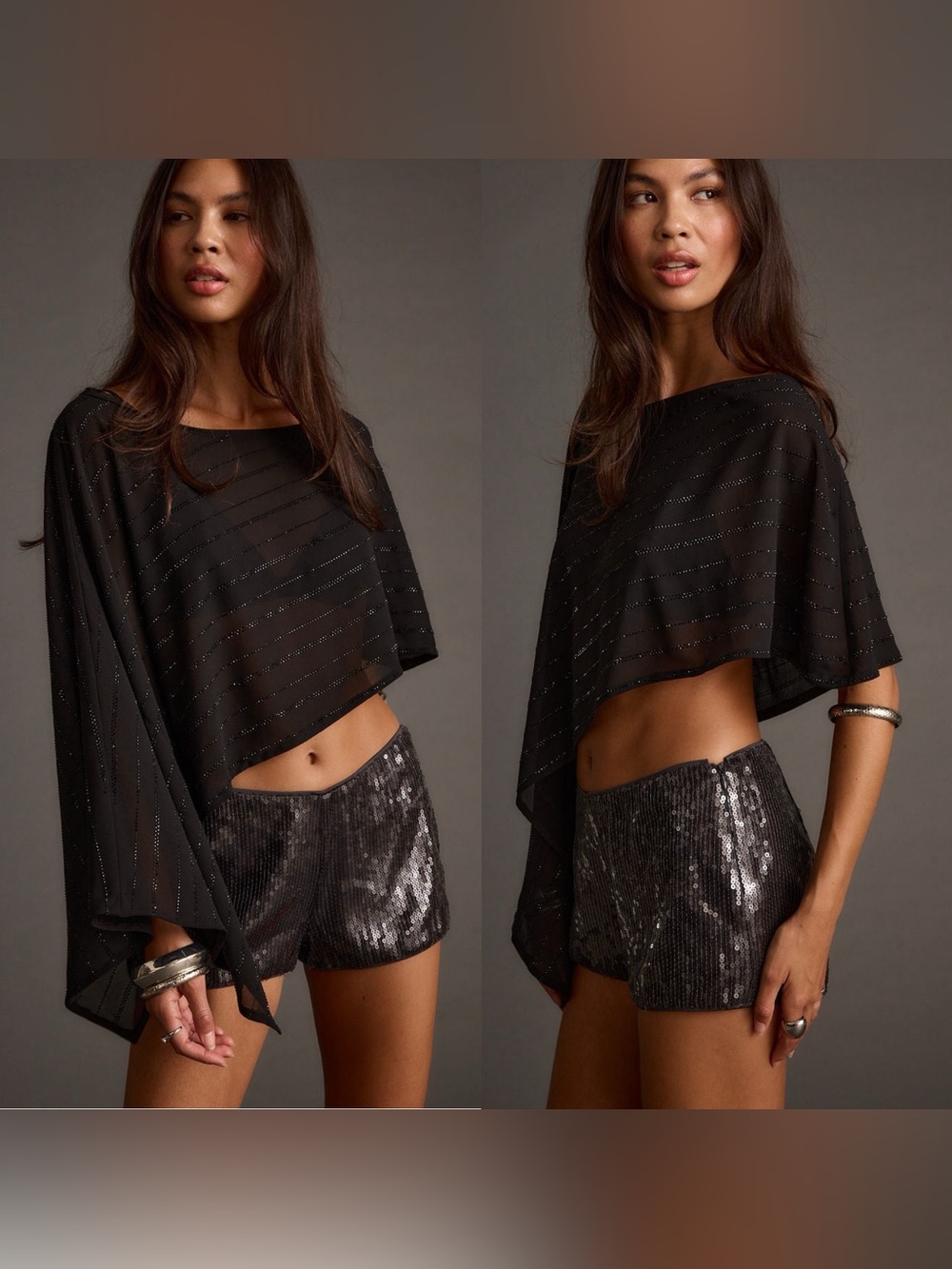 12th Tribe Oasis Black Rhinestone Shawl - Size S